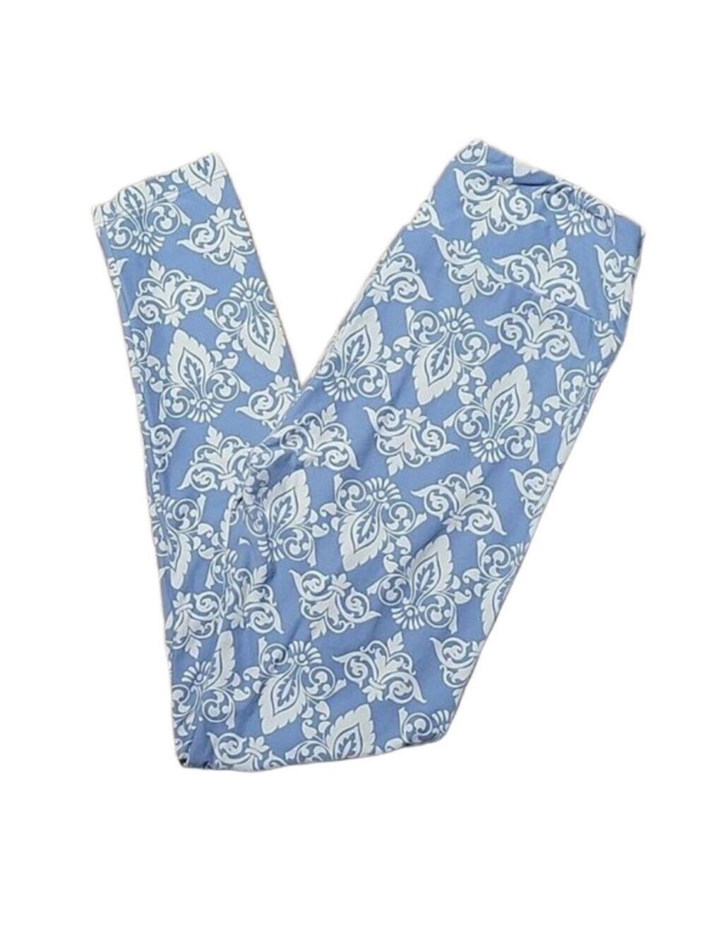 LuLaRoe☆ Baby Blue Damask Print Legging Poly/Spandex Print OS EUC